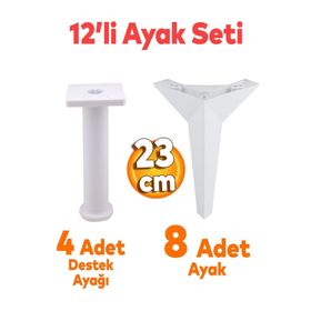 Badem10 Kale Mobilya Ayağı 12'li Set Robot Süpürge için Koltuk Kanepe Sehpa Destek 23 cm Beyaz Baza Ayak
