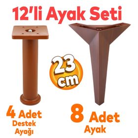 Badem10 Kale Mobilya Ayağı 12'li Set Robot Süpürge için Koltuk Kanepe Sehpa Destek 23 cm Kahverengi Ayak
