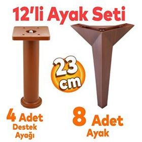 Badem10 Kale Mobilya Ayağı 12'li Set Robot Süpürge için Koltuk Kanepe Sehpa Destek 23 cm Kahverengi Ayak