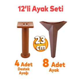 Badem10 Kale Mobilya Ayağı 12'li Set Robot Süpürge için Koltuk Kanepe Sehpa Destek 23 cm Kahverengi Ayak