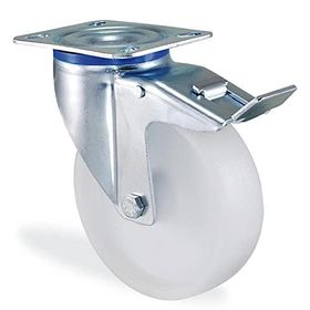 Badem10 Kama Frenli Oynak Tablalı 100x32 mm Poliamid Beyaz Burçlu Ağır Yük Tekeri