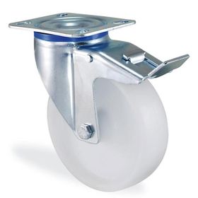 Badem10 Kama Frenli Oynak Tablalı 80x32 mm Poliamid Beyaz Burçlu Ağır Yük Tekeri
