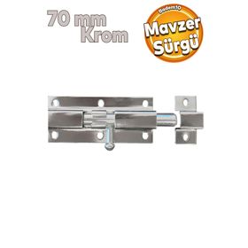 Badem10 Kapı Sürgüsü Metal Krom Mavzer Sürgü Sürgülü Kilit 25x70 mm Kapı Pencere Emniyet Kilidi