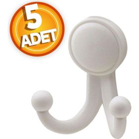 Badem10 Karataş Askılık Vestiyer Sert Plastik Beyaz 5 Adet Duvar Dolap Elbise Askılığı