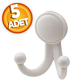 Badem10 Karataş Askılık Vestiyer Sert Plastik Beyaz 5 Adet Duvar Dolap Elbise Askılığı