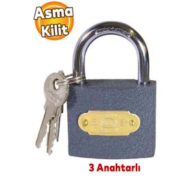 Badem10 Kısa Kancalı Gri 50 mm 3 Anahtarlı Asma Kilit