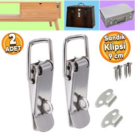 Badem10 Klipsi Asmalı 9 cm Parlak Krom 2 Adet Gergi Mandalı Çelik Sandık Kaput Kilidi