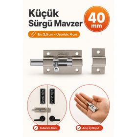Badem10 Küçük Mavzer Sürgü Sürgülü Sürgüsü Kilit Saten 25x40 mm Kapı Pencere Metal Emniyet Kilidi