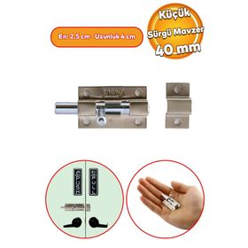 Badem10 Küçük Mavzer Sürgü Sürgülü Sürgüsü Kilit Saten 25x40 mm Kapı Pencere Metal Emniyet Kilidi
