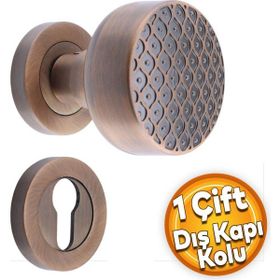 Badem10 Linda Dış Kapı Tokmağı Topuzu Kolu Antik Sarı Kapı Kolu Yale Sağa Sola Uygun Metal Tokmak