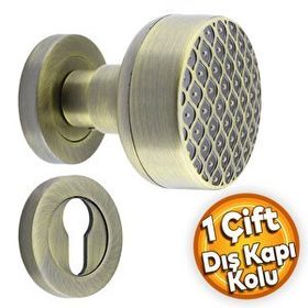 Badem10 Linda Dış Kapı Tokmağı Topuzu Kolu Antik Sarı Kapı Kolu Yale Sağa Sola Uygun Metal Tokmak