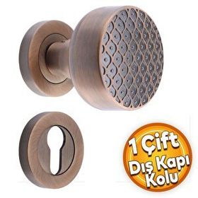 Badem10 Linda Dış Kapı Tokmağı Topuzu Kolu Antik Sarı Kapı Kolu Yale Sağa Sola Uygun Metal Tokmak