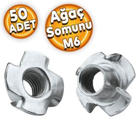 Badem10 M6 Çinko 50 Adet Çakma Ağaç Somunu