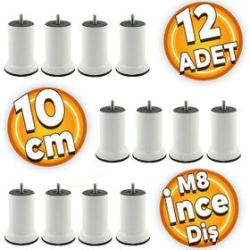 Badem10 M8 Civata Beyaz Metal Ayak 10 cm 12 Adet Mobilya Metal Kanepe Baza Koltuk Destek Ayağı