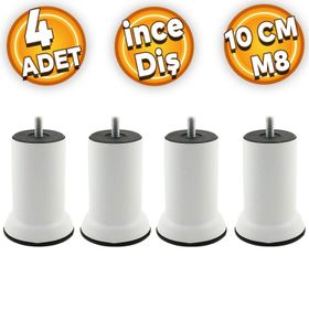 Badem10 M8 Civata Beyaz Metal Ayak 10 cm 4 Adet Mobilya Metal Kanepe Baza Koltuk Destek Ayağı