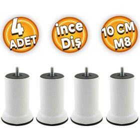 Badem10 M8 Civata Beyaz Metal Ayak 10 cm 4 Adet Mobilya Metal Kanepe Baza Koltuk Destek Ayağı