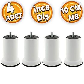 Badem10 M8 Civata Beyaz Metal Ayak 10 cm 4 Adet Mobilya Metal Kanepe Baza Koltuk Destek Ayağı
