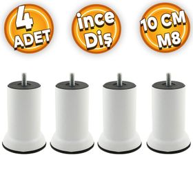 Badem10 M8 Civata Beyaz Metal Ayak 10 cm 4 Adet Mobilya Metal Kanepe Baza Koltuk Destek Ayağı