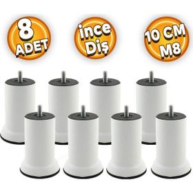 Badem10 M8 Civata Beyaz Metal Ayak 10 cm 8 Adet Mobilya Metal Kanepe Baza Koltuk Destek Ayağı