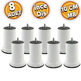Badem10 M8 Civata Beyaz Metal Ayak 10 cm 8 Adet Mobilya Metal Kanepe Baza Koltuk Destek Ayağı