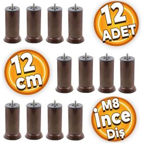 Badem10 M8 Civata Kahvrengi Ayak 12 cm 12 Adet Mobilya Kanepe Baza Koltuk Destek Ayağı