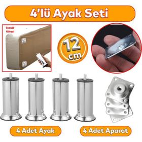 Badem10 M8 Civata Krom Ayak 12 cm 4 Adet Mobilya Kanepe Baza Koltuk Destek Ayağı