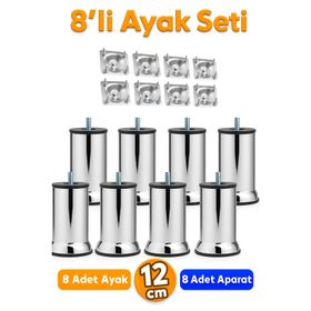 Badem10 M8 Civata Krom Ayak 12 cm 8 Adet Mobilya Kanepe Baza Koltuk Destek Ayağı