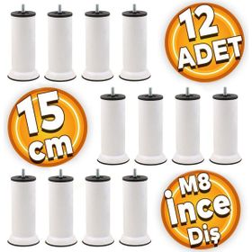 Badem10 M8 Civatalı İnce Diş Beyaz 15 cm 12 Adet Mobilya Baza Metal Kanepe Koltuk Destek Ayağı