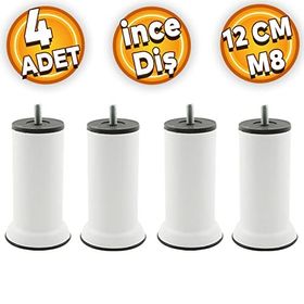 Badem10 M8 Civatalı İnce Diş Beyaz Metal 12 cm 4 Adet Mobilya Baza Metal Kanepe Koltuk Destek Ayağı