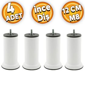Badem10 M8 Civatalı İnce Diş Beyaz Metal 12 cm 4 Adet Mobilya Baza Metal Kanepe Koltuk Destek Ayağı