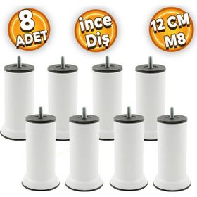 Badem10 M8 Civatalı İnce Diş Beyaz Metal 12 cm 8 Adet Mobilya Baza Metal Kanepe Koltuk Destek Ayağı