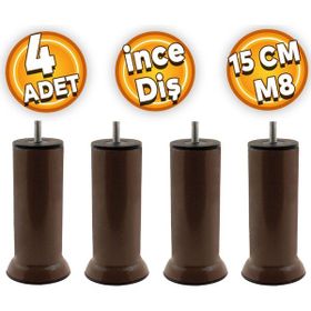 Badem10 M8 Civatalı İnce Diş Kahverengi Metal Ayak 15 cm 4 Adet Mobilya Baza Metal Kanepe Koltuk Destek Ayağı