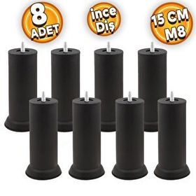 Badem10 M8 Civatalı İnce Diş Siyah 15 cm 8 Adet Mobilya Baza Metal Kanepe Koltuk Destek Ayağı