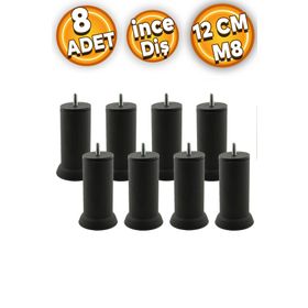 Badem10 M8 Civatalı İnce Diş Siyah Metal Ayak 12 cm 8 Adet Mobilya Baza Metal Kanepe Koltuk Destek Ayağı
