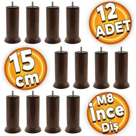 Badem10 M8 Civatalı Kahverengi Metal Ayak 15 cm 12 Adet Baza Mobilya Kanepe Koltuk Destek Ayağı