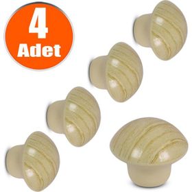 Badem10 Mantar Düğme Çam 4 Adet Çekmece Dolap Kapak Kulbu
