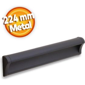 Badem10 Mat Siyah Metal 224 mm Mobilya Dolap Kapak Çekmece Kulpu
