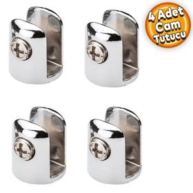 Badem10 Metal Yuvarlak Cam Etejer Menteşesi Krom Metal Vidalı 10 mm 4 Adet Raf Tutucu