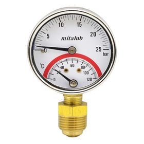 Badem10 Mitalub 63 mm 25 Bar 1/4'' Bağlantı Termometreli Alttan Çıkışlı Metal Manometre