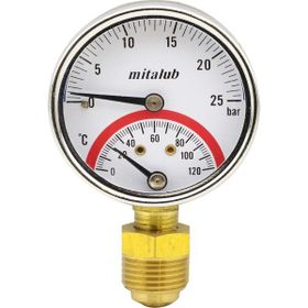 Badem10 Mitalub 63 mm 25 Bar 1/4'' Bağlantı Termometreli Alttan Çıkışlı Metal Manometre