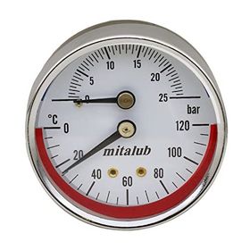 Badem10 Mitalub 63 mm 25 Bar 1/4'' Bağlantı Termometreli Arkadan Çıkışlı Metal Manometre