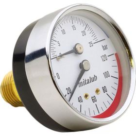 Badem10 Mitalub 63 mm 25 Bar 1/4'' Bağlantı Termometreli Arkadan Çıkışlı Metal Manometre