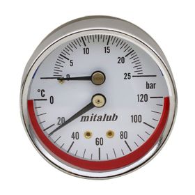 Badem10 Mitalub 63 mm 25 Bar 1/4'' Bağlantı Termometreli Arkadan Çıkışlı Metal Manometre