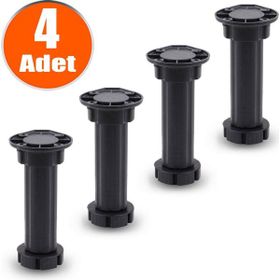 Badem10 Mobilya Dolap Ünite Tezgah Ayağı 4 Adet Ayarlanabilir 12 cm Siyah Denge Ayak