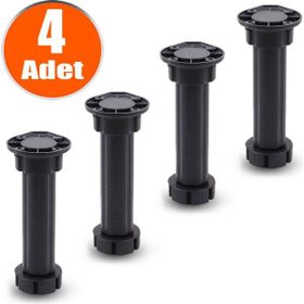 Badem10 Mobilya Dolap Ünite Tezgah Ayağı 4 Adet Ayarlanabilir 15 cm Siyah Denge Ayak