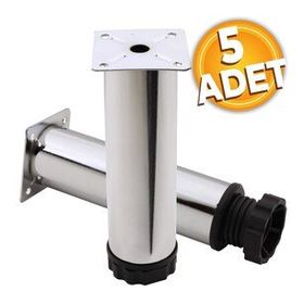Badem10 Mobilya Kanepe Baza Koltuk Destek Ayağı Ayarlanabilir 15 cm 5 Adet Krom Metal Ayak