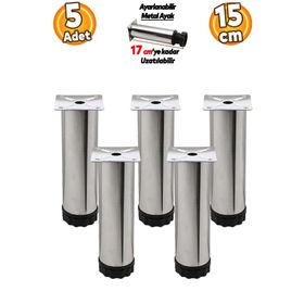 Badem10 Mobilya Kanepe Baza Koltuk Destek Ayağı Ayarlanabilir 15 cm 5 Adet Krom Metal Ayak