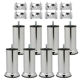 Badem10 Mobilya Kanepe Baza Koltuk Destek Ayağı M8 Civata 12 cm Krom Ayak + 8'li Set Bağlantı Aparatı