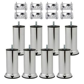 Badem10 Mobilya Kanepe Baza Koltuk Destek Ayağı M8 Civata 12 cm Krom Ayak + 8'li Set Bağlantı Aparatı