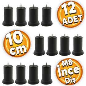 Badem10 Mobilya M8 Civata Siyah Metal Ayak 10 cm 12 Adet Metal Kanepe Baza Koltuk Destek Ayağı